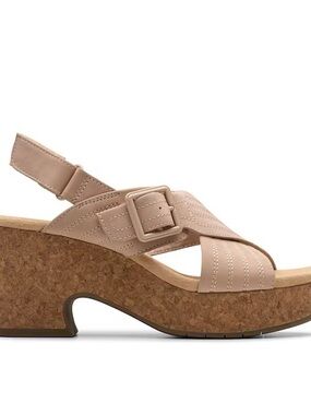 Clarks Beige Cork Platform Slingback Sandal